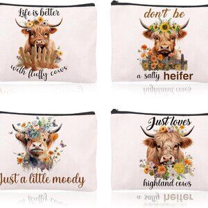 Highland Cow Print Makeup Bag 4PCS Cute Highland Cow Makeup Bags Party Supplies